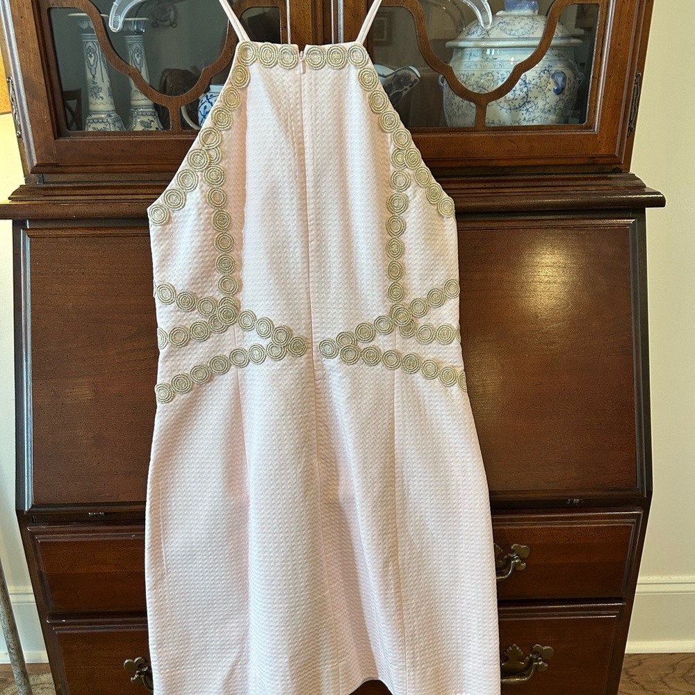 Lilly Pulitzer Pink Halter Dress with Gold Accents - Picture 4 of 5